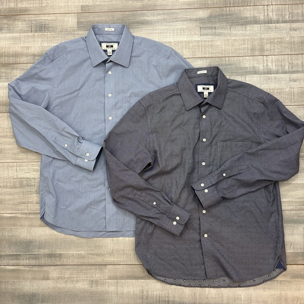 Joseph Abboud Mens L Large Long Sleeve Non-Iron Blue Button Up Dress Shirts (2)